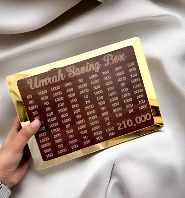 Umrah Saving Box 210000 – Acrylic/Wooden Money Box for Daily Savings | Hajj & Umrah Goal Chart | Islamic Gift Box for Ramadan & Eid Wooden Money Box I Money Saving Box I Gift Box I Money Box I Umrah Box I Umrah Money Saving Box I Umrah Money Box