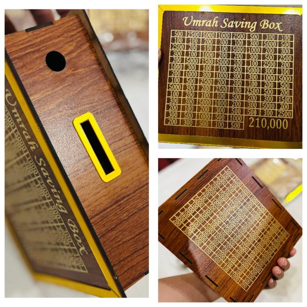 Umrah Saving Box 210000 – Acrylic/Wooden Money Box for Daily Savings | Hajj & Umrah Goal Chart | Islamic Gift Box for Ramadan & Eid Wooden Money Box I Money Saving Box I Gift Box I Money Box I Umrah Box I Umrah Money Saving Box I Umrah Money Box