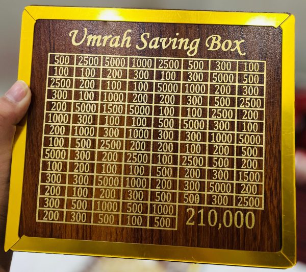 Umrah Saving Box 210000 – Acrylic/Wooden Money Box for Daily Savings | Hajj & Umrah Goal Chart | Islamic Gift Box for Ramadan & Eid Wooden Money Box I Money Saving Box I Gift Box I Money Box I Umrah Box I Umrah Money Saving Box I Umrah Money Box