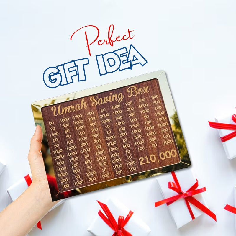 Umrah Saving Box 210000 – Acrylic/Wooden Money Box for Daily Savings | Hajj & Umrah Goal Chart | Islamic Gift Box for Ramadan & Eid Wooden Money Box I Money Saving Box I Gift Box I Money Box I Umrah Box I Umrah Money Saving Box I Umrah Money Box
